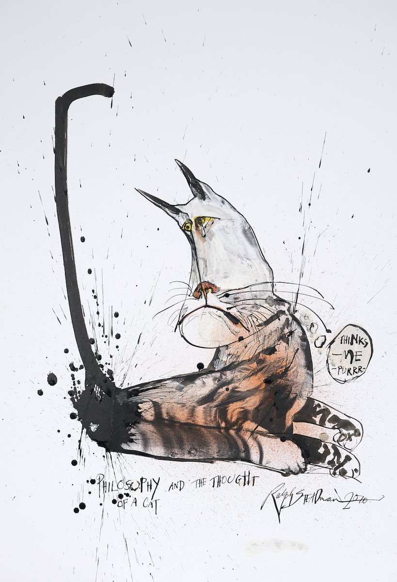 Cats: elegant assassins wrapped in fur. Eyes like shattered marbles, purring like broken engines. They own the house. You just pay rent.  🐾 Aloof, absurd, full of teeth. Scratch behind the ears, lose a finger. Love you? Hate you? Yes. 

#CatDay #RalphSteadman #Cats