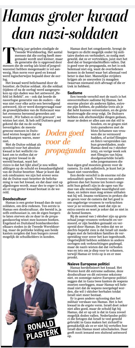 René Kemp ⭐ (@rkemp59) on Twitter photo Plasterk: Er is geen andere oplossing dan het militair verslaan van Hamas. Het is het kwaad in de ergste vorm
Goed stuk van <a href="/RPlasterk/">Ronald Plasterk</a> 🎯 Plasterk: Er is geen andere oplossing dan het militair verslaan van Hamas. Het is het kwaad in de ergste vorm
Goed stuk van <a href="/RPlasterk/">Ronald Plasterk</a> 🎯