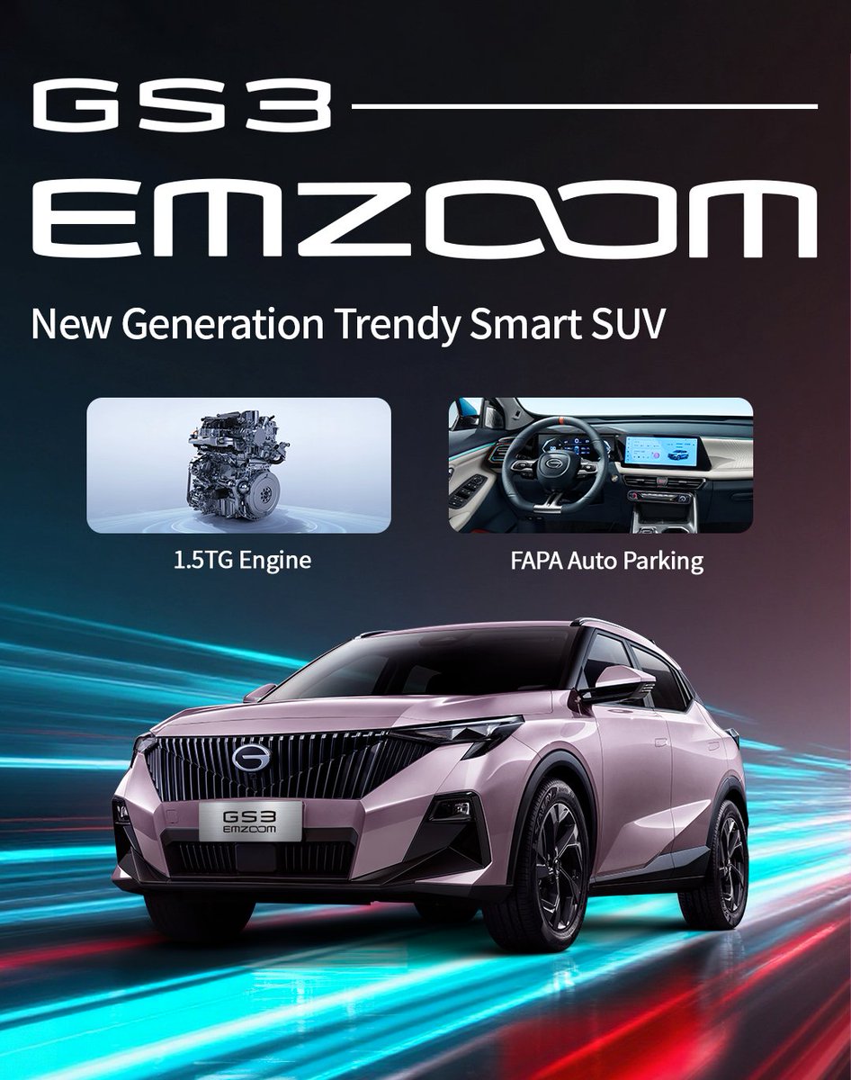 The GS3 EMZOOM's design is robust and bold, with three-dimensional crease lines that showcase its aesthetic appeal. Equipped with a turbocharged powertrain and innovative design, paired with smart technology features, it transcends the role of a compact SUV, offering a reliable