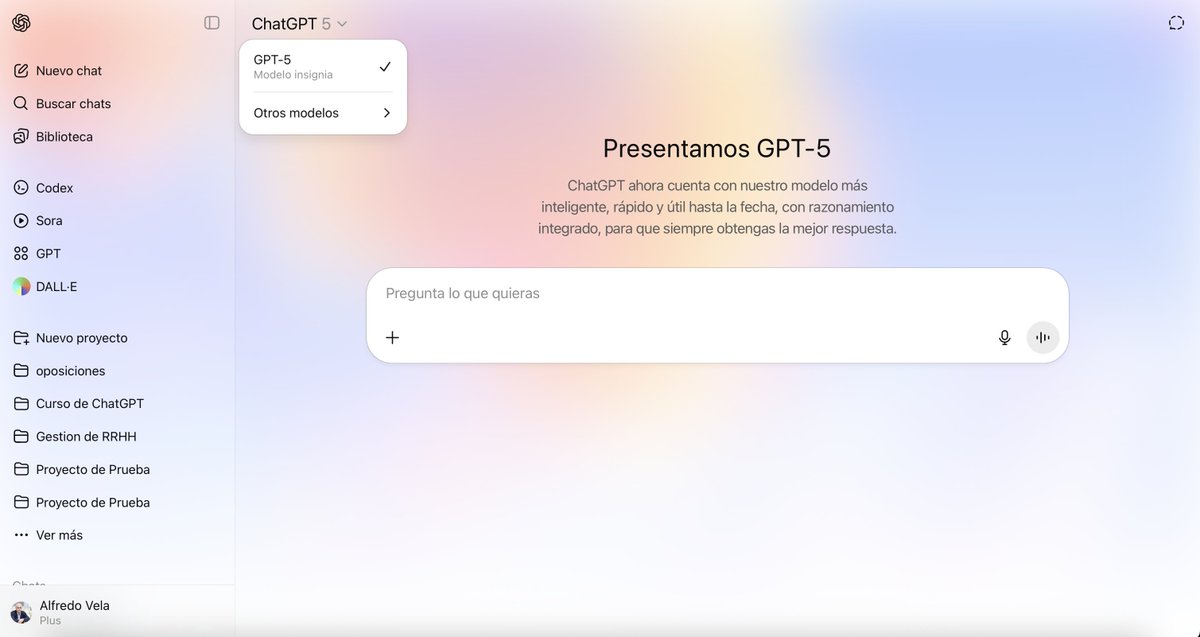 ¡NOVEDAD!
Ya está disponible ChatGPT 5, la primera novedad que se observa es que "desaparecen" los Modelos, elige el más adecuado para cada situación. Hay que probarlo en profundidad. Espero tus comentarios.
#inteligenciaartificial #ai #ai #chatgpt
