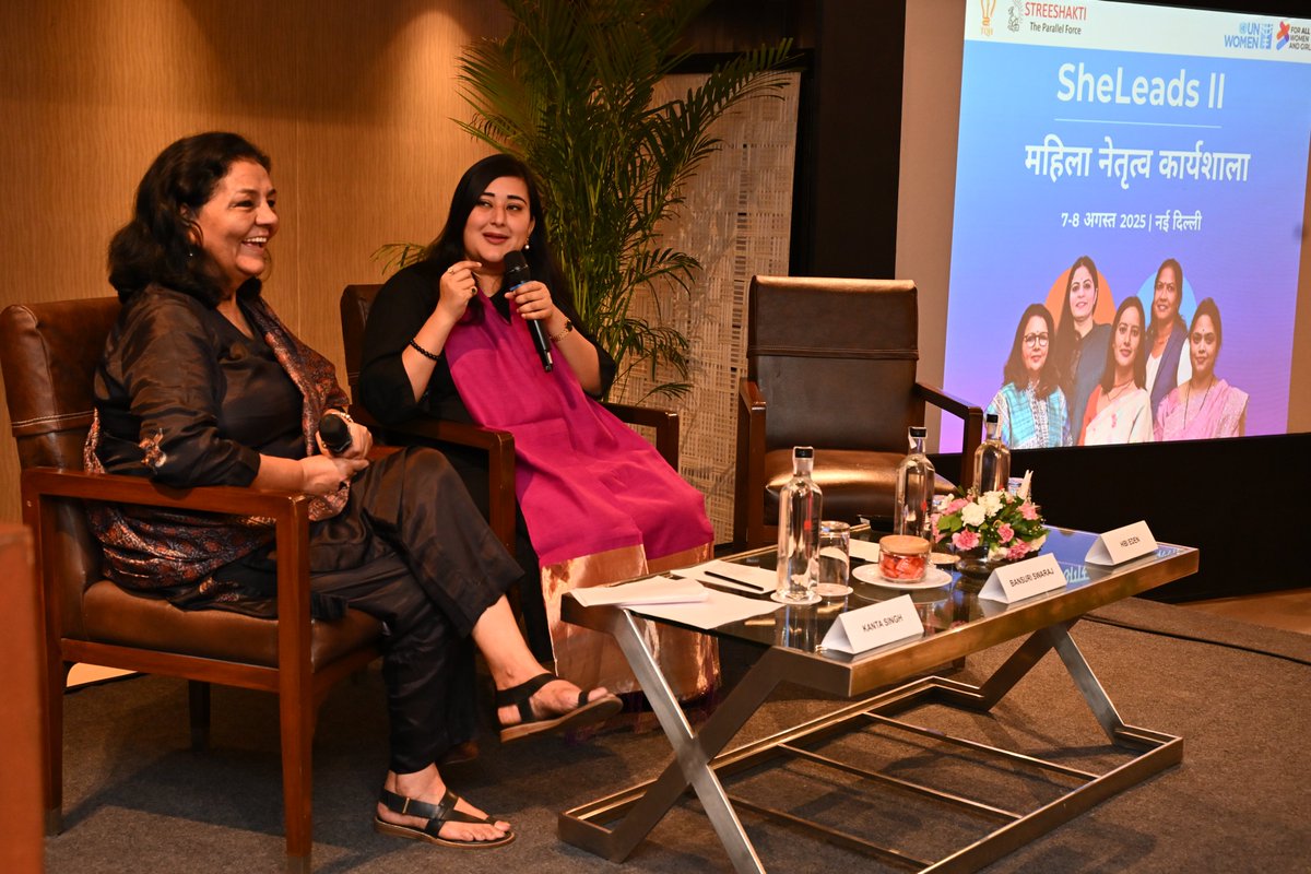 unwomenindia's tweet image. 📢 #NowHappening
Day 2 of #SheLeadsII features @unwomenindia's Ms. Kanta Singh in conversation with Smt. @BansuriSwaraj on the power of women’s leadership &amp;amp; electoral campaigning.

Stay tuned for powerful insights on women in public &amp;amp; political leadership! 

#WomenLedDevelopment