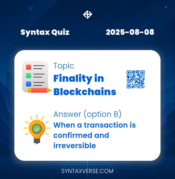 Okoemyl's tweet image. Syntax general quiz answers:
Answers 08/08/2025
Syntax vault~ 9236
#SyntaxVersequiz #Syntaxquiz #SyntaxVault #Web3