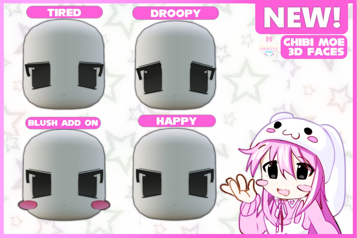 Chibi Moe 3D Faces

Tired: roblox.com/catalog/139676…
Droopy: roblox.com/catalog/719016…
Happy: roblox.com/catalog/104560…

Blush Add On: roblox.com/catalog/113756…

#robloxart #roblox