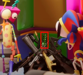 PortalGlitch's tweet photo. Curiosidade:

Na hora que Caine spawna as armas no começo do episodio 6 de TADC é possível ver a Railgun, a arma de Uzi em Murder Drones! https://t.co/kp2qnDXyLY