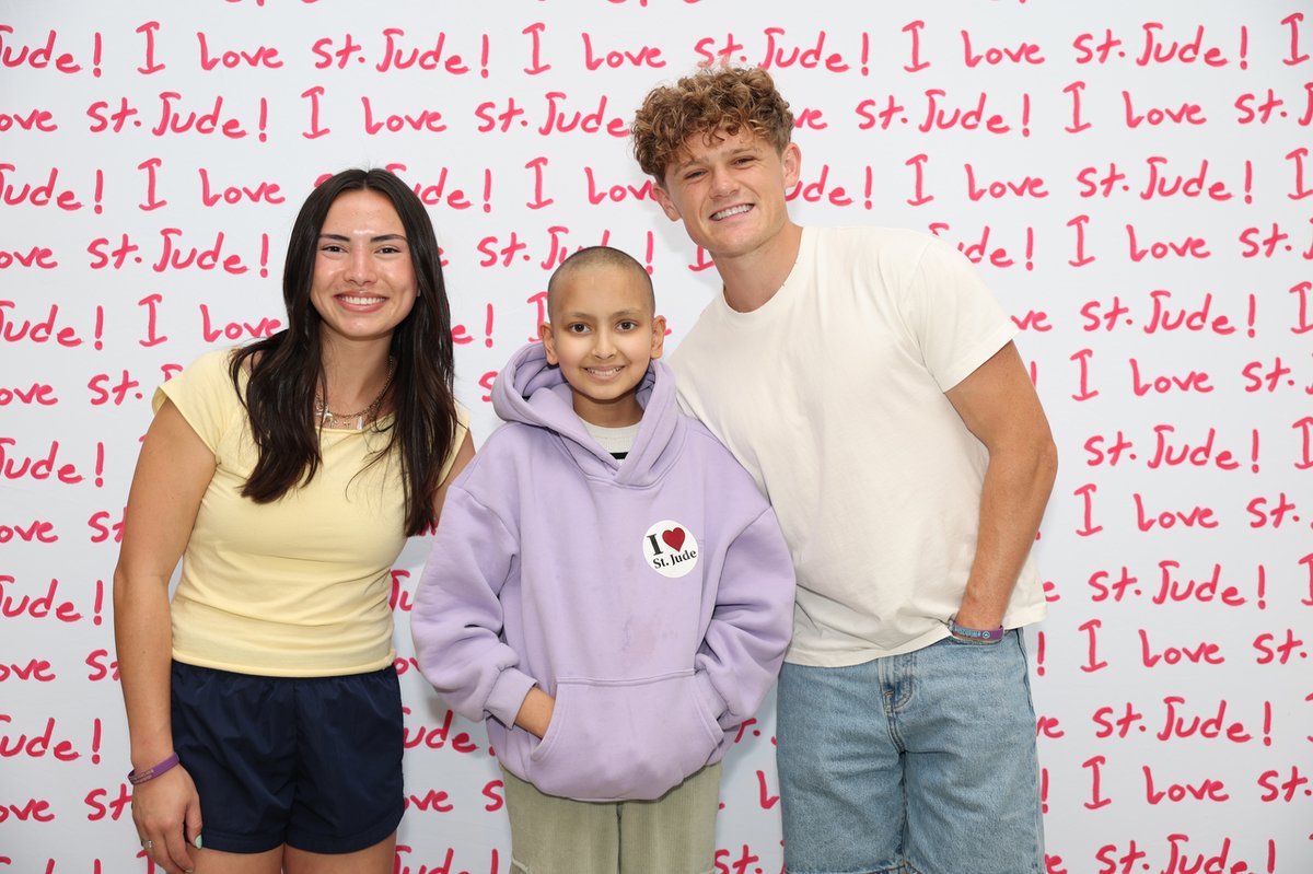 StJude's tweet photo. After a summer of fundraising $11.5M for the St. Jude mission, Ryan Trahan and Haley Pham visited St. Jude bringing smiles to so many patients and their families. 🥰 https://t.co/KBByDeNueW