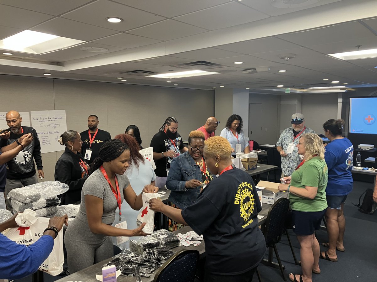 Huge thanks to participants of the UAW Region 8 Standing Committee Conference for donating supplies &amp; assembling disaster comfort kits. This partnership supported the addition of new, much-needed items like sunscreen, lip balm, electrolyte packets &amp; wet wipes. #StrongerTogether