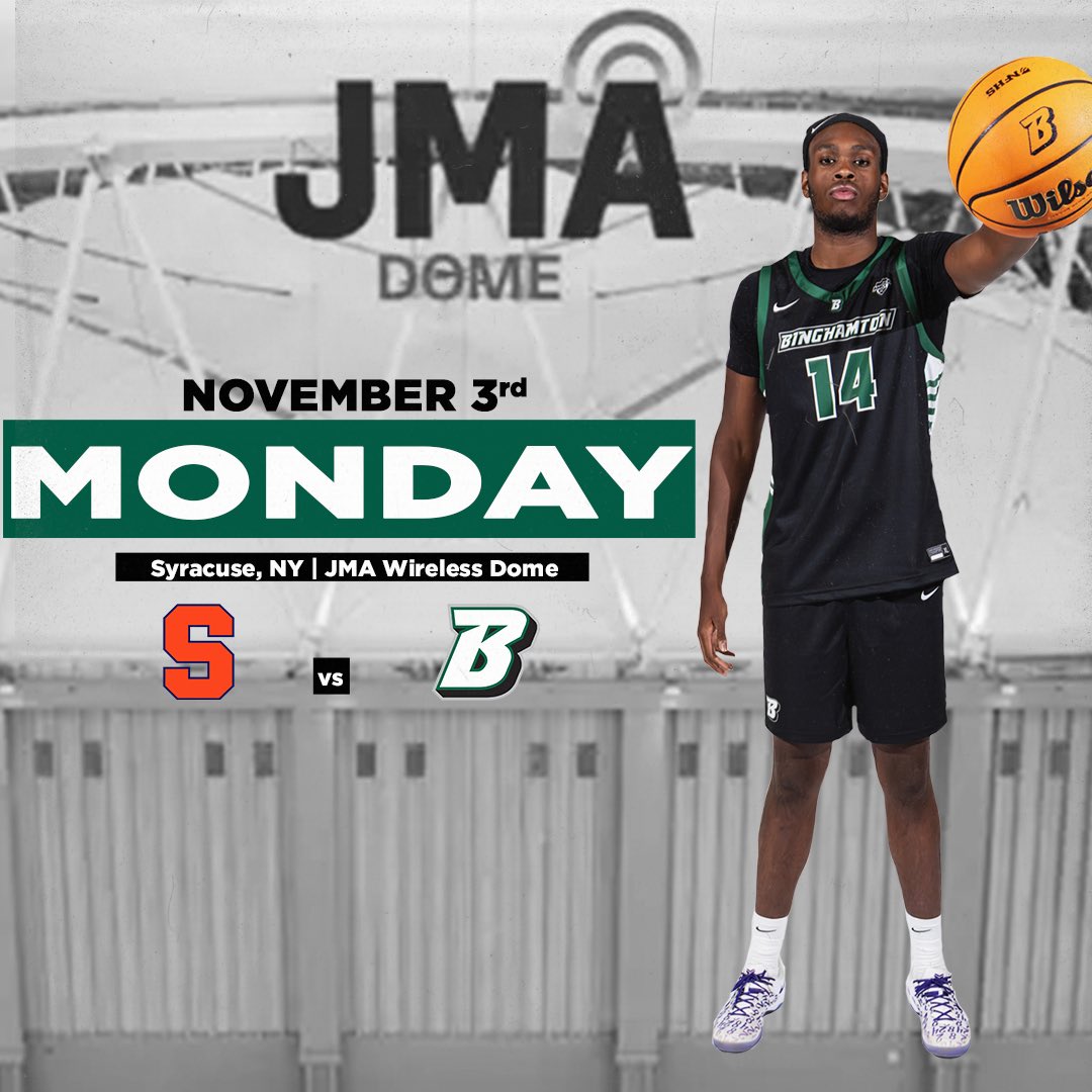 SCHEDULE ALERT ‼️ 

The road up I-81 leads to the Dome…

Your Binghamton Bearcats open the season against Syracuse Orange on Monday November 3rd! 🐻😼🏀

#ONEBinghamton