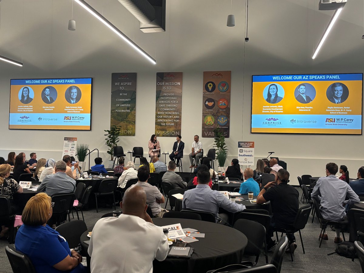 SurpriseEconDev's tweet image. What an inspiring day at the Arizona Small Business Association (@ASBA)&apos;s SCALE West Valley Roadshow hosted at the City of Buckeye (@BuckeyeAZGov)!

Our Director Jeanine Jerkovic, joined Moe Issa of Intraverse AI and Professor Raghu Santanam of W. P. Carey School of Business -…