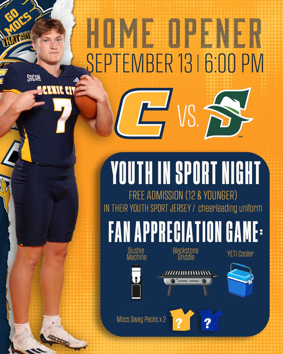 Chattanooga Mocs (@gomocs) on Twitter photo π₯3 ππππ πΎπππππππ'π π₯ βTil weβre back at Finley! ποΈπ
Fan Appreciation Game = π PRIZES on PRIZES π
π Download the GoMocs App + turn on location services for your chance to WIN!
π² Get your tickets now
β‘οΈ ποΈbit.ly/MocsFootballTiβ¦ π₯3 ππππ πΎπππππππ'π π₯ βTil weβre back at Finley! ποΈπ
Fan Appreciation Game = π PRIZES on PRIZES π
π Download the GoMocs App + turn on location services for your chance to WIN!
π² Get your tickets now
β‘οΈ ποΈbit.ly/MocsFootballTiβ¦