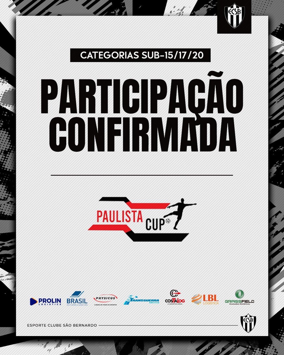 Está chegando mais um grande desafio para os nossos #CriasDoCachorrão! 🐶

O Esporte Clube São Bernardo está oficialmente confirmado na Paulista Cup, uma das competições mais tradicionais do futebol de base do estado. 

Pra cima, Bernô! 🖤 🤍

#ECSãoBernardo #PaulistaCup