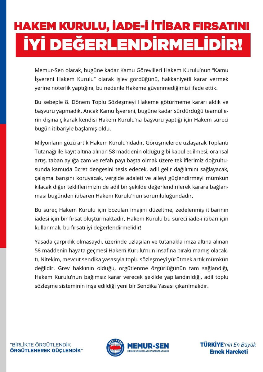 Bazı sendikaların başkanlık oynayan başkancıkları Memur Sen olarak Hakeme gitmeme kararımızı biz söyledik yarışına girmişler.

Yav siz kimsiniz, karşılığınız ne, süreç boyunca hangi eylemleri hangi    adımları attınız.

Beklediniz beklediniz Memur Sen bir tökezlese de Memur Sen