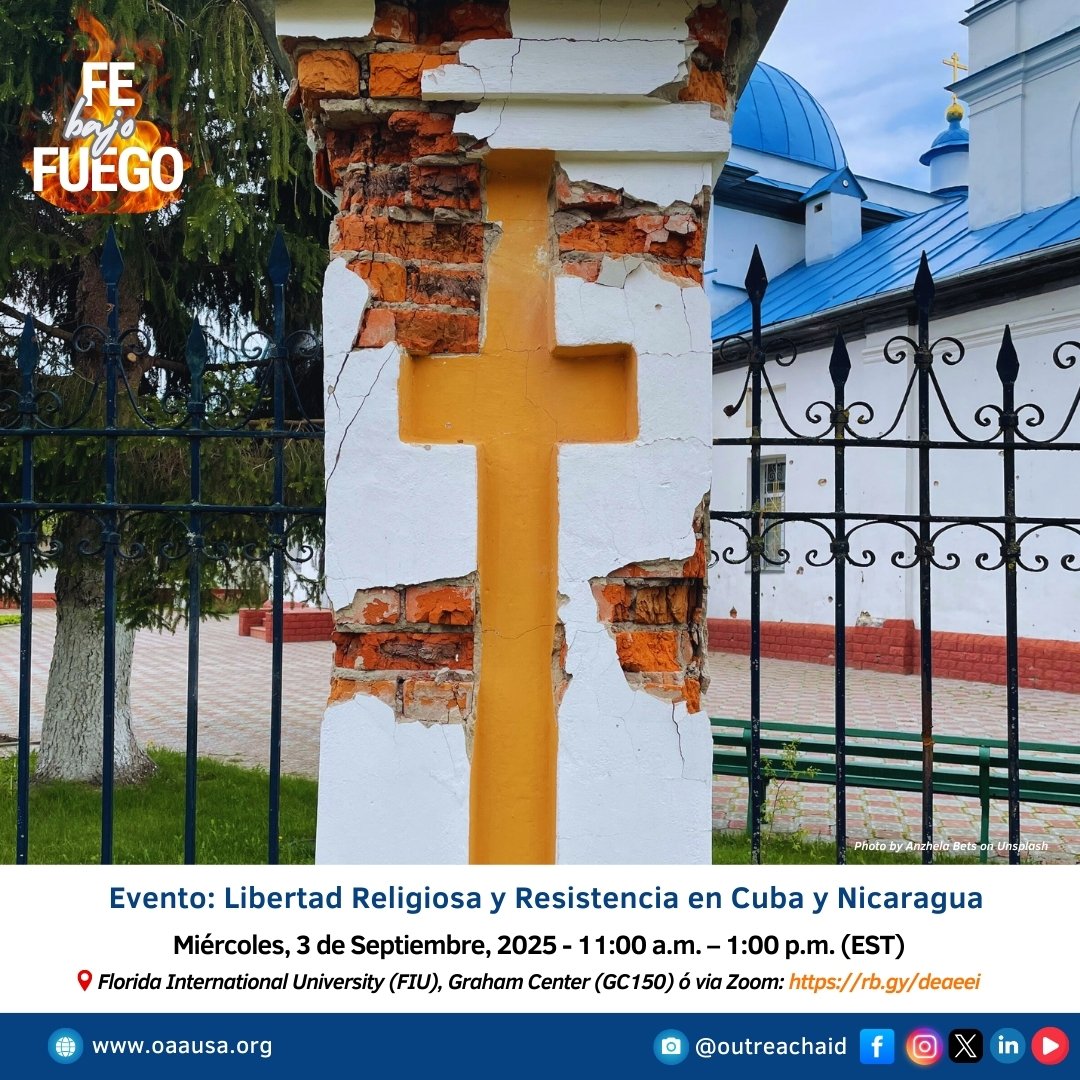 En #Cuba y #Nicaragua, la libertad religiosa enfrenta graves amenazas.
Únete al simposio🔥Fe Bajo Fuego
🗓️3 de Septiembre, 2025
⏰11 am-1 pm (EST)

Escucha a expertos, aprende y fortalece la solidaridad. 

Regístrate: rb.gy/deaeei

#LibertadReligiosa #DerechosHumanos