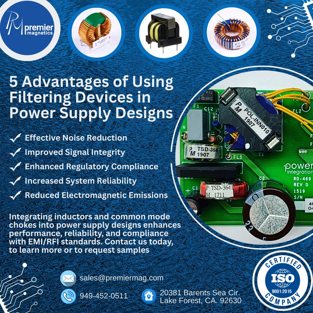 The use of inductors, common mode chokes, and other filtering devices in power supply designs offers several important benefits to electrical engineers. Contact us to request complimentary samples for your next project. #powersupplies #inductors #powerelectronics