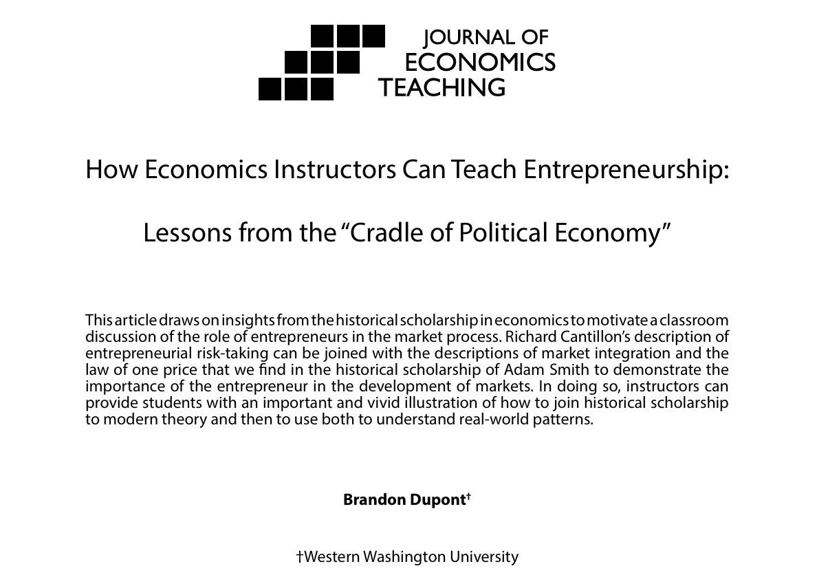 New in Online First! Brandon Dupont (@wwu) provides a bridge between historical economic thought and modern classroom practice by drawing on the insights of Richard Cantillon and Adam Smith.

Check it out: journalofeconomicsteaching.org/how-economics-…