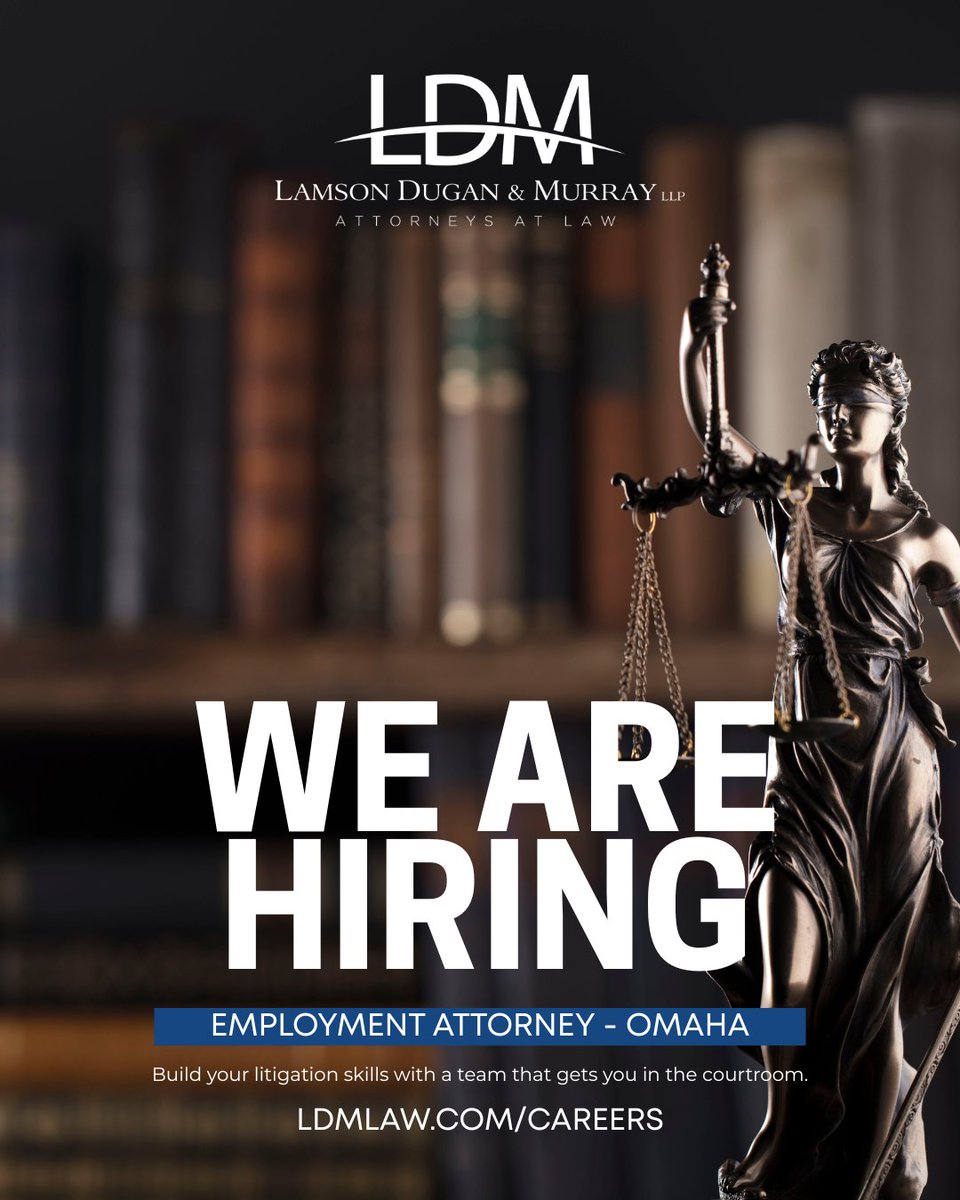 We’re looking for an Employment Attorney in Omaha. Want trial experience, mentorship, and a great firm culture? LDM delivers.

Apply here: bit.ly/3HrXd1c
#AttorneyJobs #EmploymentLaw #NowHiring