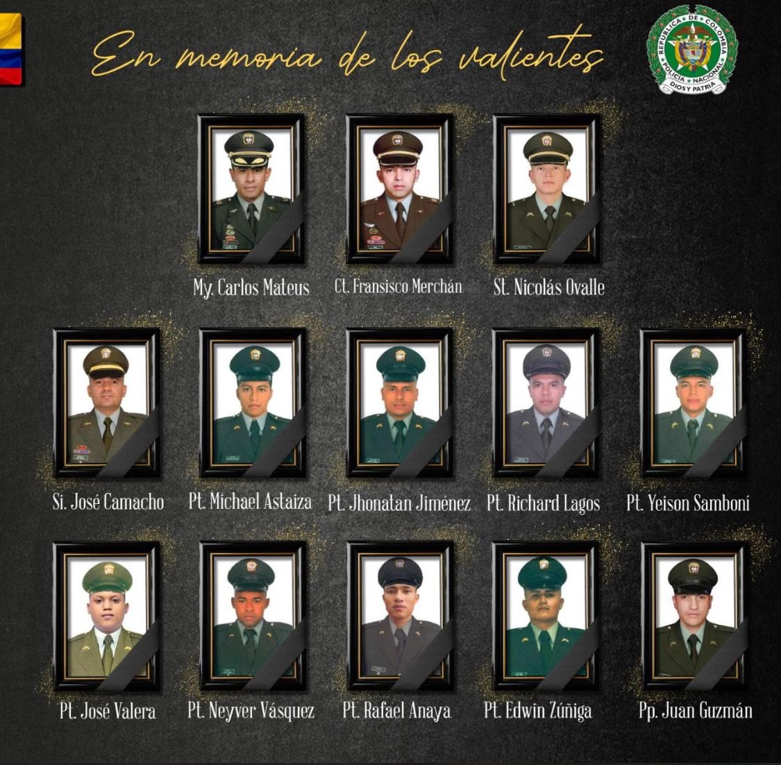 Policía Nacional República Dominicana (@policiard) on Twitter photo 🏅¡HONOR Y GLORIA A LOS HÉROES DE COLOMBIA! 🇨🇴
La Policía Nacional Dominicana 🇩🇴 se une al dolor de la <a href="/PoliciaColombia/">Policía de Colombia</a> 🇨🇴 y del pueblo colombiano por la irreparable pérdida de 13 valientes policías que ofrendaron su vida en cumplimiento del deber, así como por los tres agentes 🏅¡HONOR Y GLORIA A LOS HÉROES DE COLOMBIA! 🇨🇴
La Policía Nacional Dominicana 🇩🇴 se une al dolor de la <a href="/PoliciaColombia/">Policía de Colombia</a> 🇨🇴 y del pueblo colombiano por la irreparable pérdida de 13 valientes policías que ofrendaron su vida en cumplimiento del deber, así como por los tres agentes