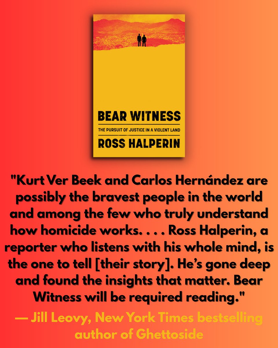 RAHBooks's tweet photo. My new book, Bear Witness, was inspired by Ghettoside, Jill Leovy's magnus opus on the problem of impunity. While her book explains why, in certain communities, murders are so incredibly hard to solve, my book lays out a bold, ingenious, and daring solution for solving them. https://t.co/iT82yPcKIS