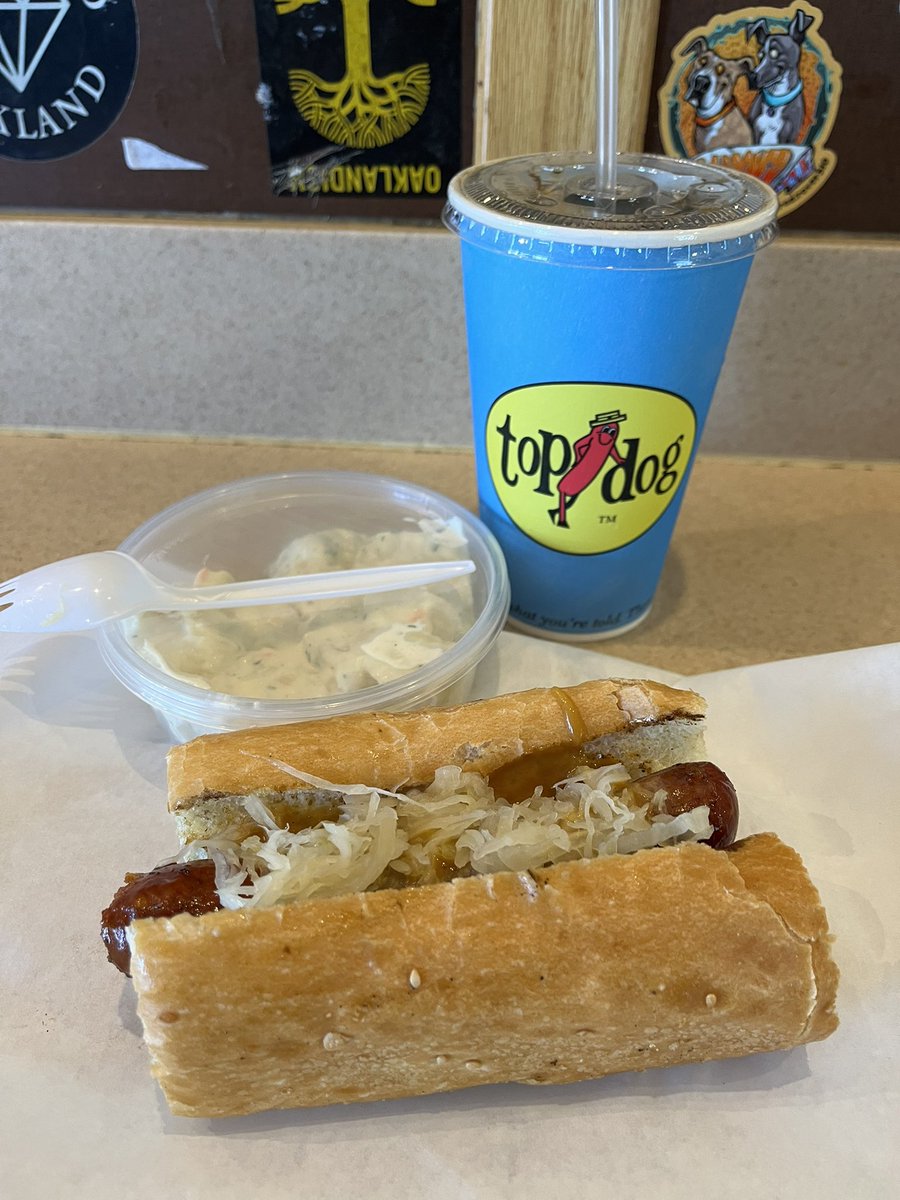 Alright Pabu, not messing around this time.

This time I gotcha a Louisiana Hot Link and the finest potato salad with local cola from Top Dog! 

LET’S GO!