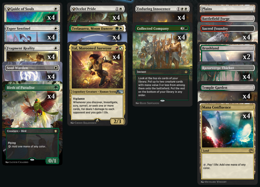 Mythic 524 with Historic Bo1 Naya lifegain combo. Trelsarra+val is infinite loop. Played a bunch of different versions but happiest with the below. Cover this deck, it's other variations and some other new historic decks popping up post anthologies here: youtu.be/QqY9Vw0V1cE