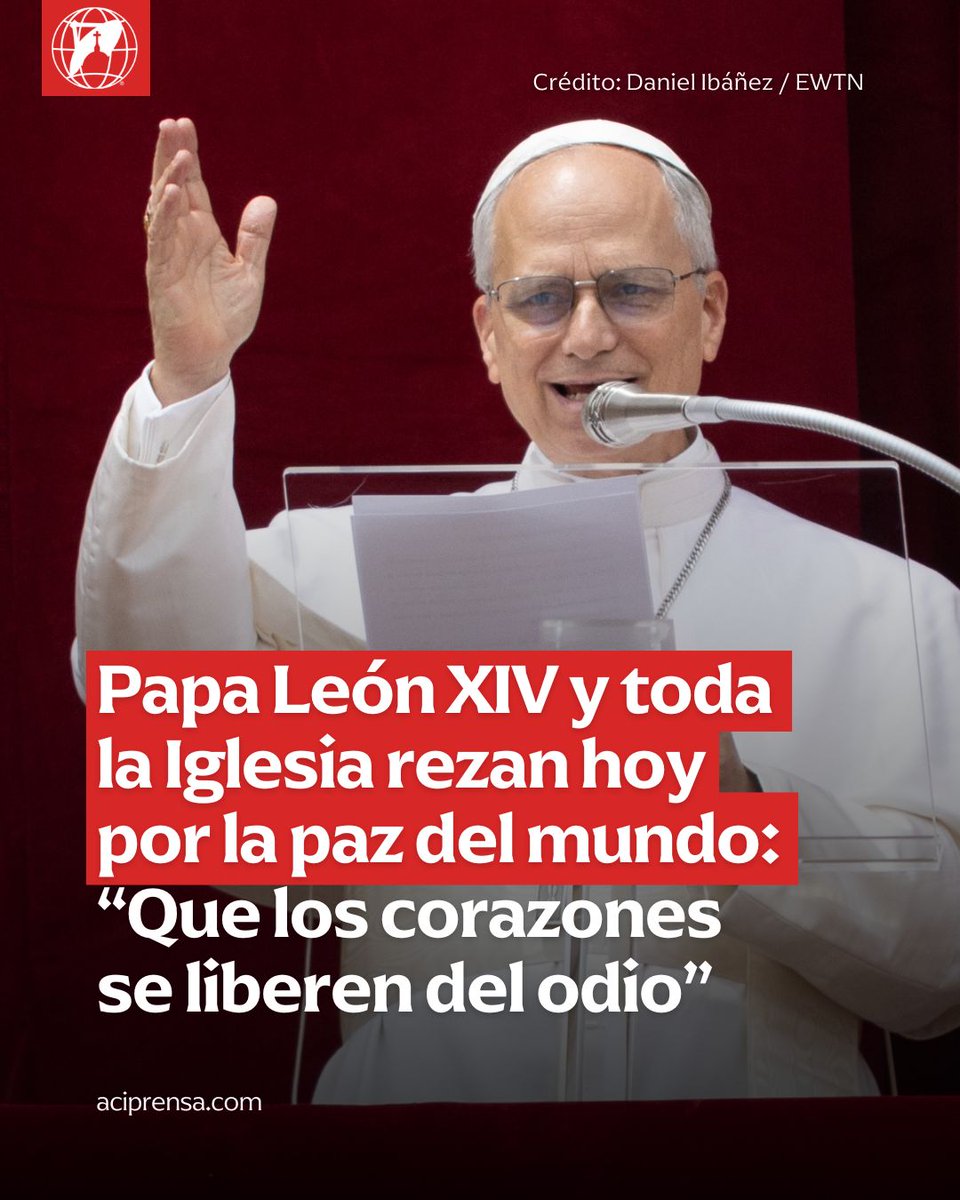aciprensa's tweet photo. El Papa León XIV se refirió a la jornada de ayuno y oración por la paz de este viernes, pidiendo “que los corazones se liberen del odio, para que se salga de la lógica de la división y la represalia y prevalezca la visión de conjunto animada por el bien común”.

En una publicación en su cuenta de X, este viernes 22 de agosto, el Santo Padre recordó que la Iglesia Católica celebra hoy la fiesta de Santa María Reina, “también invocada como Reina de la Paz”, y pidió a los católicos vivir esta jornada rezando juntos y  “suplicando al Señor por el don de la paz”.

Según el portal independiente Proyecto de Datos de Eventos y Ubicación de Conflictos Armados (ACLED) hay más 56 conflictos en todo el mundo, además de los de Oriente Medio y Europa, que corren el riesgo de caer en el olvido y que siguen generando dolor y sufrimiento entre las poblaciones.

Vatican News señala que muchos episcopados y comunidades eclesiales en todo el mundo han apoyado la jornada convocada por el Papa León.

Los medios vaticanos comentaron que la Conferencia Episcopal Italiana acogió la jornada convocada por el Papa. El cardenal Matteo Zuppi pidió inmediatamente "intensificar la oración por una paz desarmada y desarmante". Lo propio hicieron las diócesis y los movimientos religiosos italianos.

El episcopado español también correspondió a la invitación del Santo Padre. Su presidente, el arzobispo Luis Argüello, instó en un comunicado a "intensificar la oración y los esfuerzos en favor de la paz".

Lo propio hizo la Iglesia en la Península Arábiga, uniéndose al ayuno y la oración por la paz, bajo la intercesión de la Santísima Virgen, para que consuele a todos los afligidos por el conflicto en Yemen y cualquier otro en el mundo.

En Tierra Santa, la Custodia franciscana enfatizó en que “la paz es un don largamente esperado y profundamente deseado”, especialmente en aquella región “marcada por el conflicto y la esperanza”.

En América Latina, los cardenales Brenes, en Nicaragua; y Rueda en Colombia, alentaron a los fieles católicos a rezar por la paz en unión al Papa León XIV.

Vatican News dice que “un cambio de ritmo a nivel político y diplomático sigue siendo apremiante” en todo el mundo para alcanzar una paz verdadera. Pone como ejemplo el histórico acuerdo de paz entre Azerbaiyán y Armenia, que podría poner fin a más de 30 años de derramamiento de sangre.

Además, recuerdan la “tragedia humanitaria sin precedentes” en Gaza y el avance de la guerra en Cisjordania y el Líbano, lo que demuestra “los peligros de asuntos que han permanecido sin resolver durante demasiados años”.

De igual manera, el sufrimiento de la guerra afecta al resto de los continentes, existiendo largos conflictos en Asia, África y Oceanía.

Ante esta difícil realidad que enfrenta la humanidad, se hace más relevante el llamado del Santo Padre, quien asegura que “sin perdón nunca habrá paz” y que “el verdadero perdón no espera el arrepentimiento, sino que se ofrece primero”.

“Perdonar no significa negar el mal, sino impedir que genere más mal”, dijo el Papa León en la audiencia del 20 de agosto.