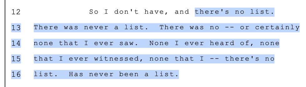 Ghislane Maxwell: "There's no list. There was never a list. There was no -- or certainly none that I ever saw. None I ever heard of, none that I ever witnessed, none that I -- there's no list. Has never been a list."