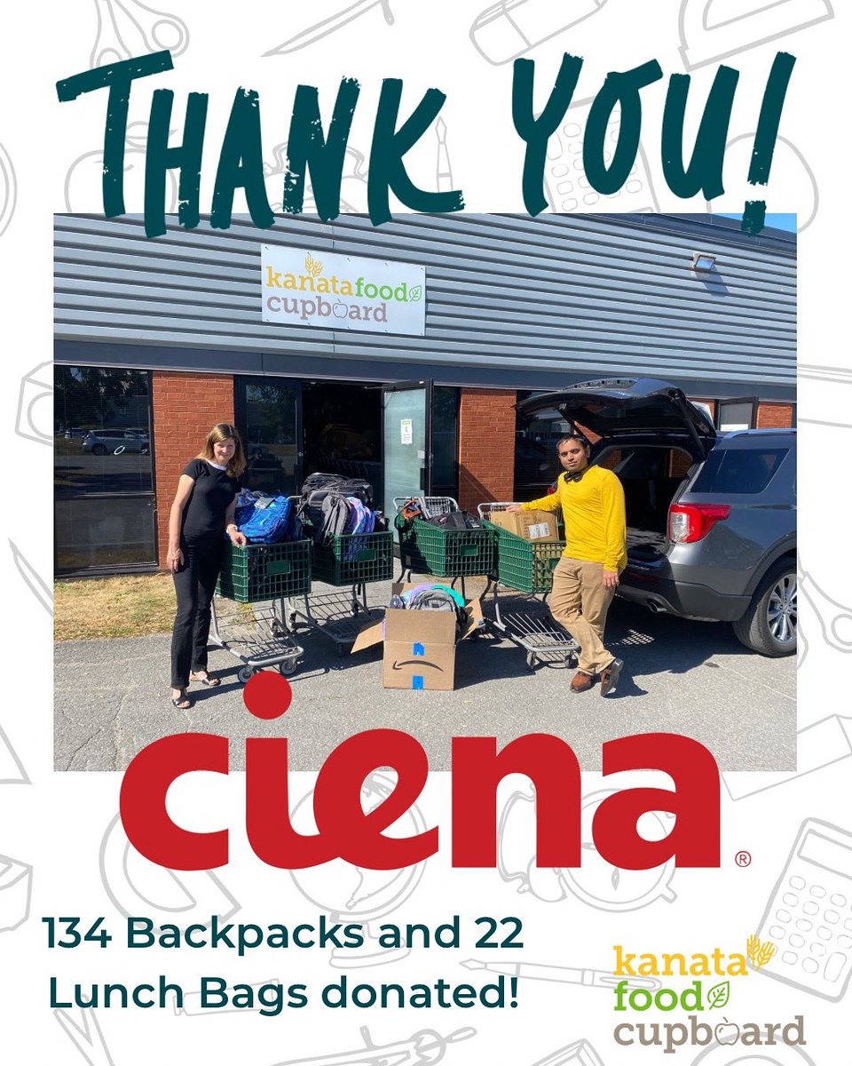 Thank you to the wonderful team at <a href="/Ciena/">Ciena</a> for their support of our annual Back to School program! This year they surpassed their goal, collecting a generous 134 high school backpacks &amp; 22 lunch bags. With their help, we’re on track to ensure local students are ready to succeed!