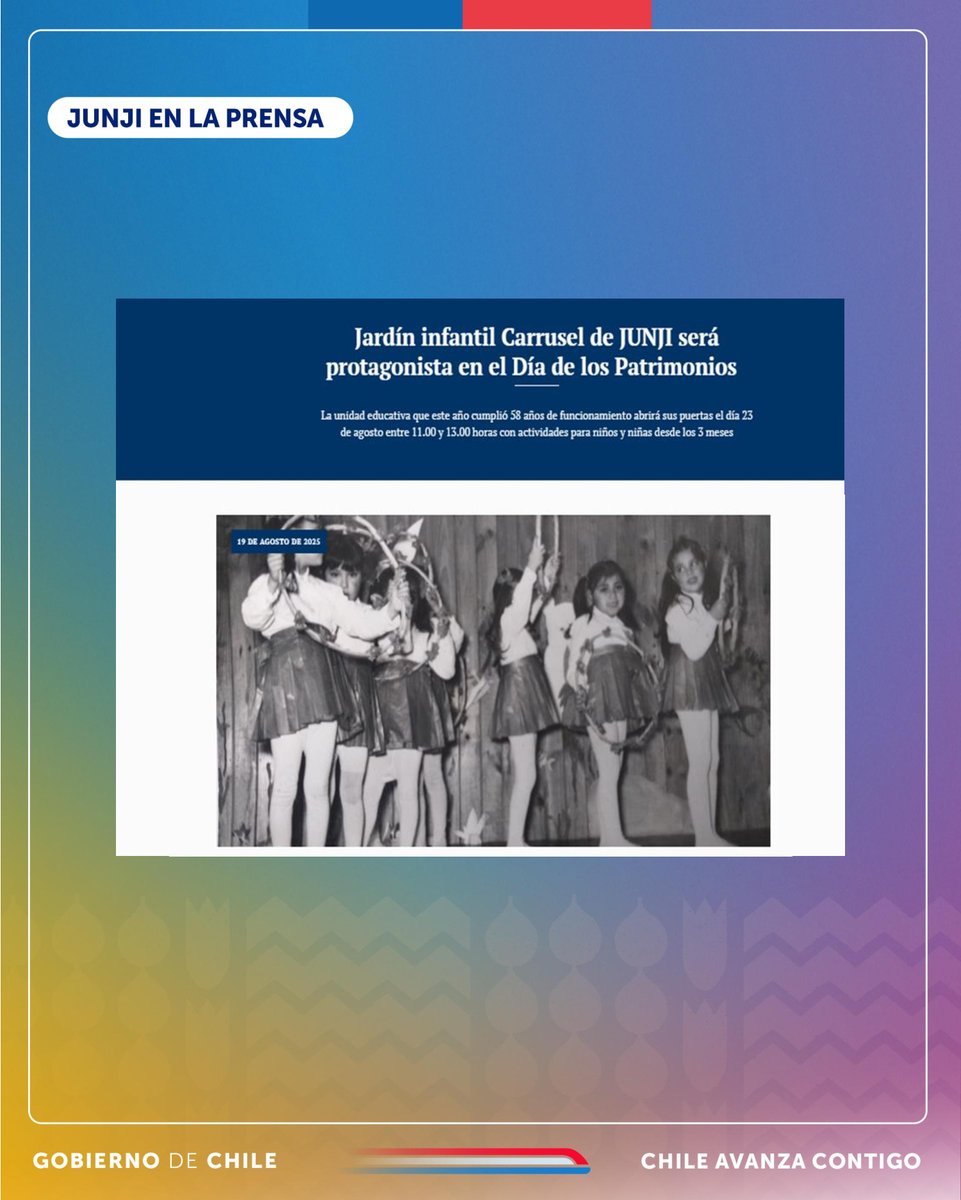 Te invitamos a ser parte de esta experiencia única en el Día de los Patrimonios destinada a las niñas, niños y adolescentes. Abriremos las puertas de nuestro jardín infantil "Carrusel" entre las 11.00 y las 13.00 hrs.

Conoce los detalles en la nota 👇diarioelranco.cl/2025/08/19/jar… .