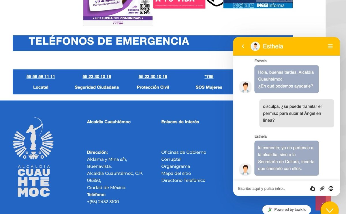 Quisiera subir al Ángel de la independencia y ni la <a href="/AlcCuauhtemocMx/">Alcaldía Cuauhtémoc</a> ni la <a href="/CulturaCiudadMx/">Secretaría de Cultura de la Ciudad de México</a> ni <a href="/GobCDMX/">Gobierno de la Ciudad de México</a> me han ayudado. Marco por tel y no contestan, parece que no trabajan los viernes.