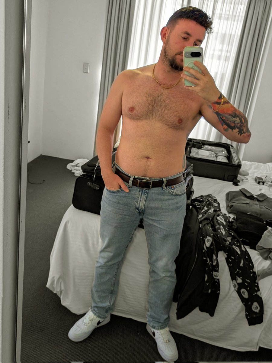Shirtless with jeans. There's something sexy about it.