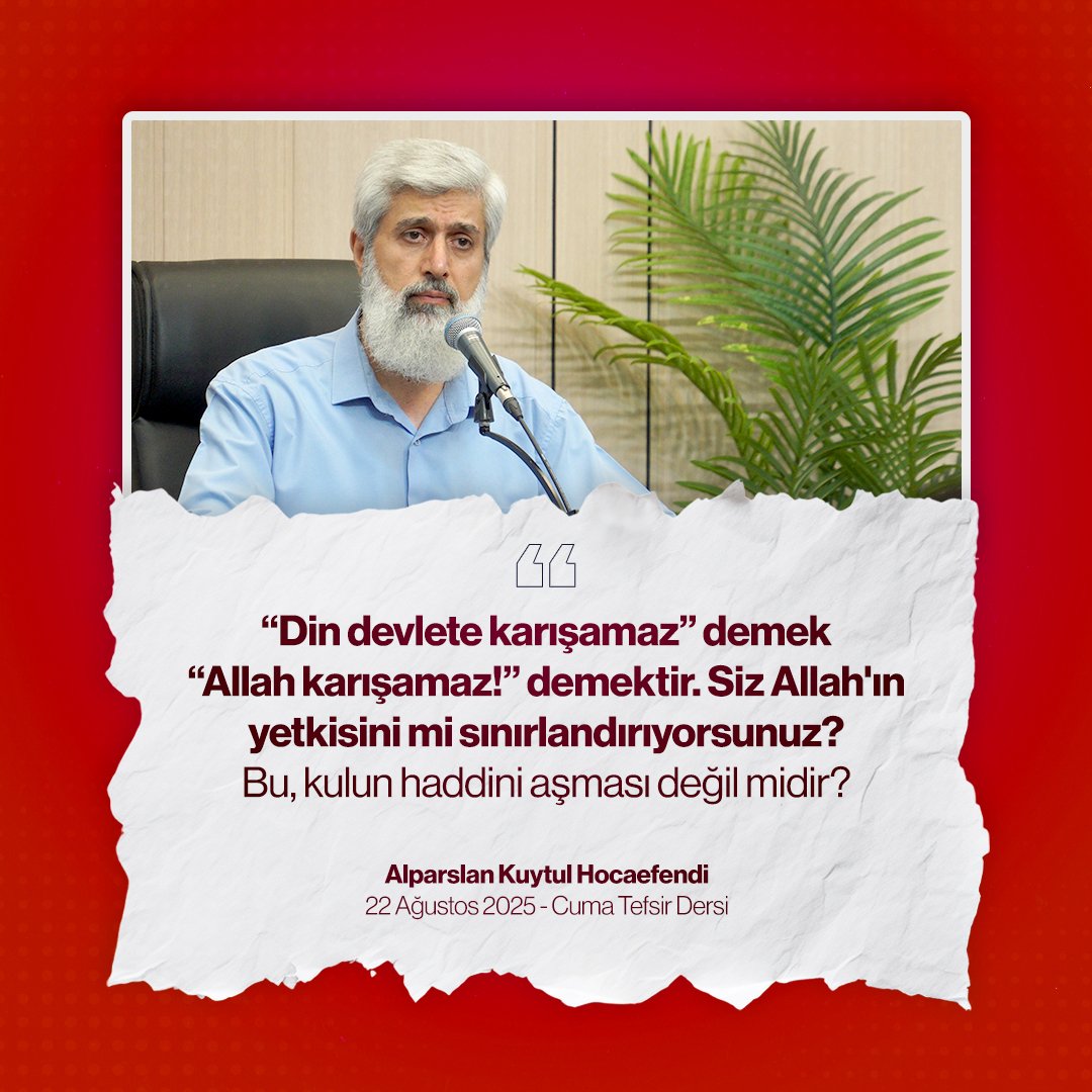 “Din devlete karışamaz” demek “Allah karışamaz!” demektir. Siz Allah'ın yetkisini mi sınırlandırıyorsunuz? Bu, kulun haddini aşması değil midir?

#AlparslanHocaylaTefsirDersi 
NecmSuresi TefsirDersi