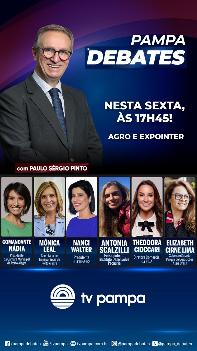 Daqui a pouco! Estarei no Pampa Debates com uma bancada feminina extremamente qualificada para falar sobre a Expointer e o momento atual do agronegócio 🌾