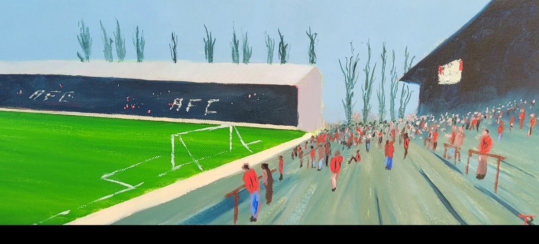 This fantastic commissioned painting by #RobTrent robtmfpa.co.uk
was my place for many, many years....#afcb 🍒⚽️