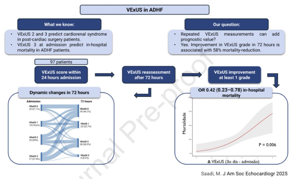 Marina Saadi (@saadi_marina) on Twitter photo 🚨 Proud to share that my PhD research has just been published in @journalASEcho <a href="/ASE360/">American Society of Echocardiography</a>! Grateful to all the hands, minds & hearts behind this!
🫀 Dynamic VExUS predicts early outcomes in ADHF
🔎 ΔVExUS ≥ 1 in 72h linked to better decongestion & lower mortality
🔗Link 👇🏼 🚨 Proud to share that my PhD research has just been published in @journalASEcho <a href="/ASE360/">American Society of Echocardiography</a>! Grateful to all the hands, minds & hearts behind this!
🫀 Dynamic VExUS predicts early outcomes in ADHF
🔎 ΔVExUS ≥ 1 in 72h linked to better decongestion & lower mortality
🔗Link 👇🏼