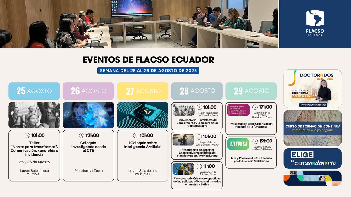 🗓🤓 Esta semana en FLACSO Ecuador tenemos varios eventos que no te puedes perder.

Más información »» flacso.edu.ec

#FLACSOEcuador #EventosFLACSO #ComunidadFLACSO #EligeloExtraordinario