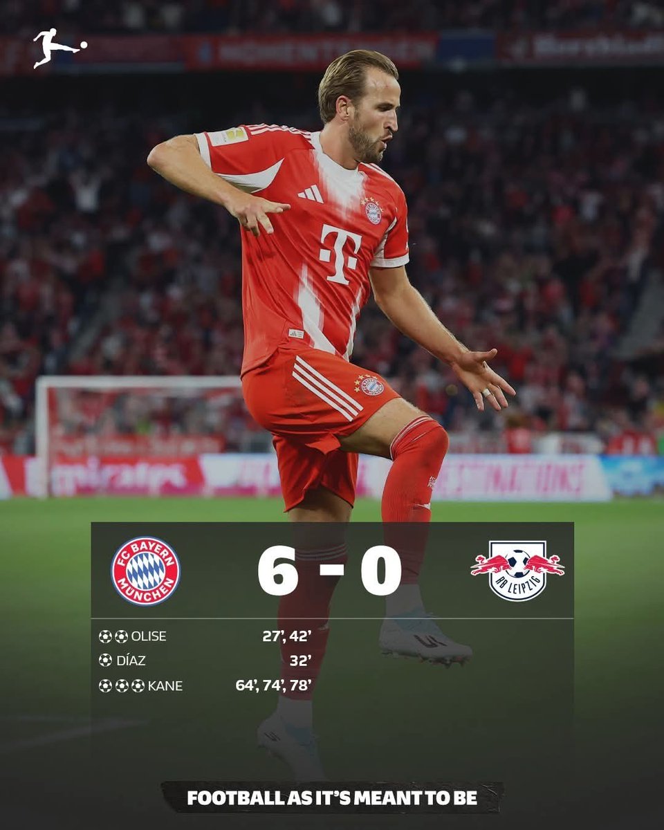 goal2goallive's tweet photo. 📢 FT: Bayern 5–1 Leipzig
⚽ Musiala ⚡ Sesko ⚽ Laimer 💎 Kimmich 🔥 Sané 🚀 Davies

Bayern 🔴⚪ showed no mercy tonight 💥
Leipzig had NO answers 😮‍💨

#Bundesliga #FCBRBL #MiaSanMia #FootballVibes https://t.co/JKzLO8lz3O