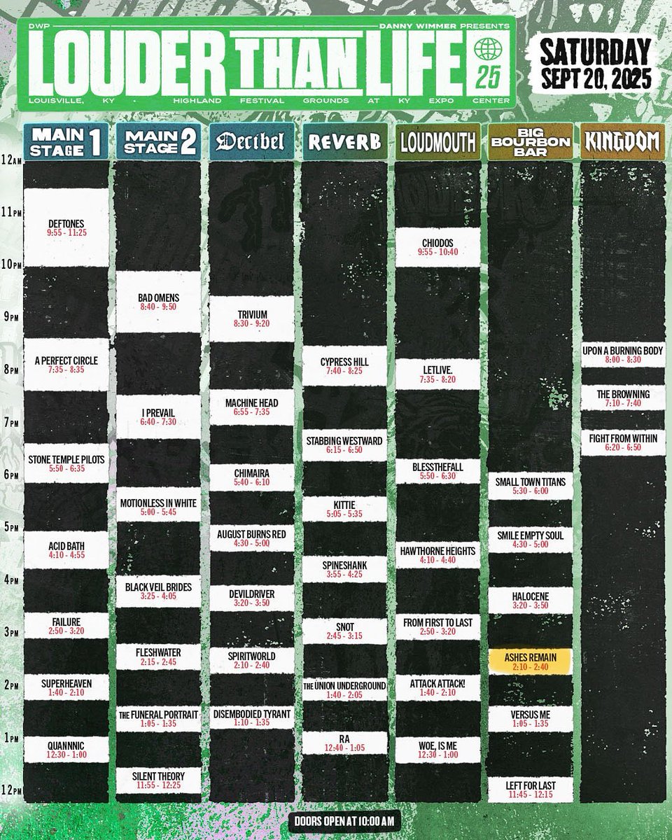 Make sure to add our set to your Saturday plans for @louderthanlifefest 2025! #ashesremain #louderthanlife #settimes
