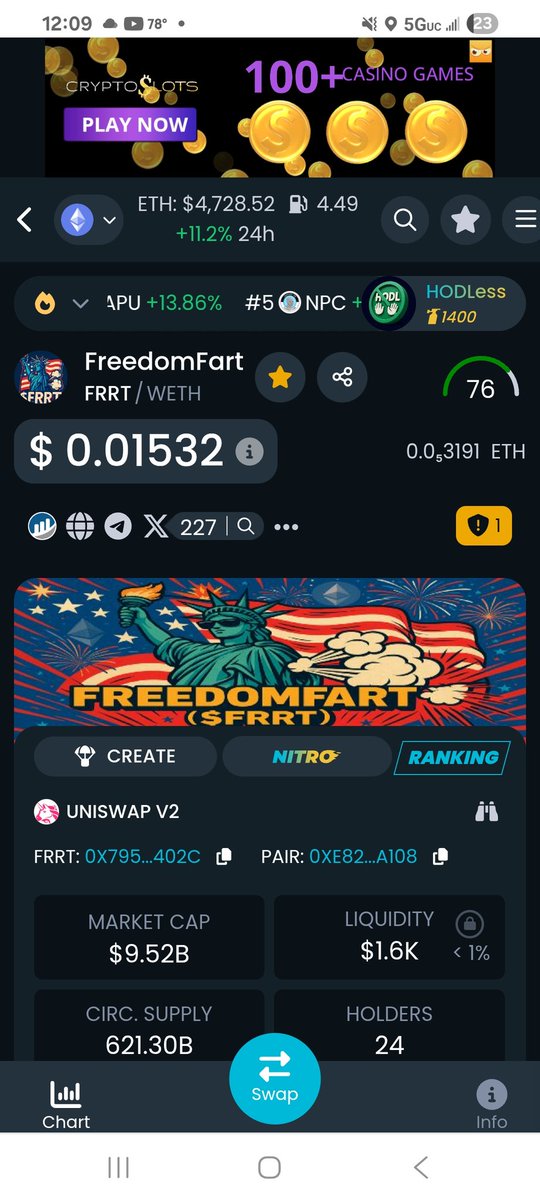 freedom_fart's tweet photo. STANDY BUY...
π¨π€£ FreedomFart is sittinβ at $0.01532 right nowβ¦
Question is π if I drop just $85 into this chart,
π how much higher do you think it shoots??
Watch what happens nextβ¦ lol ππ₯
#FRRT #FreedomFart #Crypto #MemeCoin #Uniswap
π Buy here: https://t.co/fB6CxLPBEM