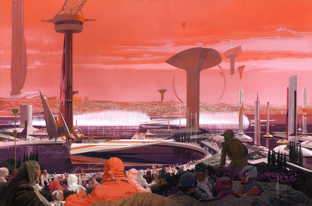 70sscifi's tweet image. Syd Mead, “Tokyo Bay Boat Race,” 1983