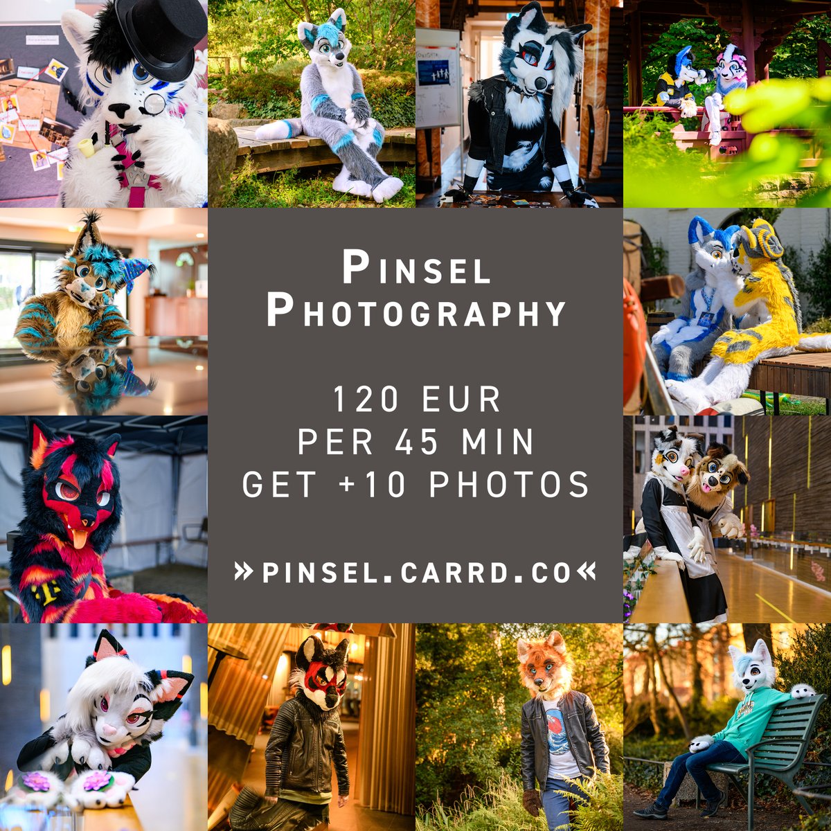 Making it official; I'll be offering photoshoots at #Eurofurence!
'cuz of course I am!

📸 professional photos
💸 120€ / 45min
💾 +10 photos
🌟 new/alternative: pay per photo instead!
👨‍🏫 + holding two panels!

Questions? Do ask, or check out my channel!
#EF29 #FursuitFriday