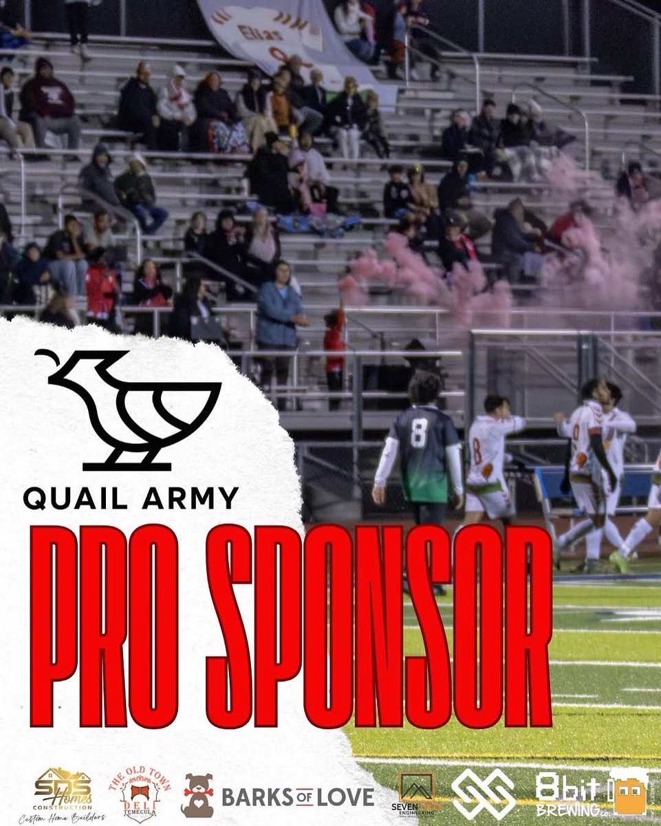 💛🪶 Thank You Quail Army! 🪶💛

We’re proud to announce that Dr PJ Lashley of the Quail Army has stepped up in a big way — sponsoring $500 to support Temecula FC’s trip to the NISA Pro Cup in Michigan this October! 🔴⚪