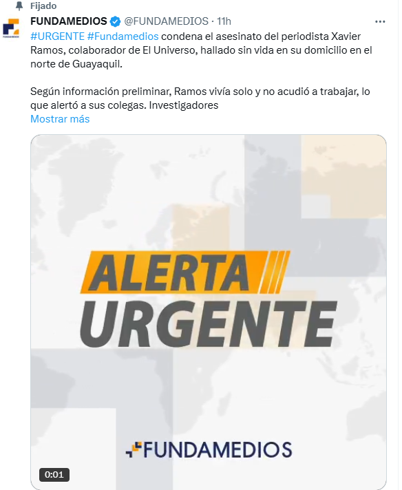 Pinvestigacion3's tweet photo. Organizaciones de defensa de periodistas como #Fundamedios y #PeriodistassinCadenas señalaron la compleja situación de inseguridad para #periodistas en el #Ecuador. Es el segundo asesinato de un periodista en 2025, tras el de Patricio Aguilar en Quinindé. https://t.co/SuEez7OQZT