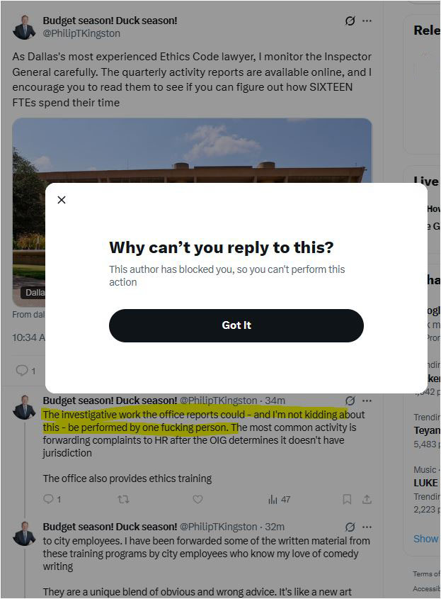 A former <a href="/CityOfDallas/">City of Dallas</a> councilman who has always overcompensated by merely having a law degree, is once again overexerting himself by claiming he could do the OIG job by himself. If he was certified, he might learn that he is wrong on this (but his lack of humility wouldn't let
