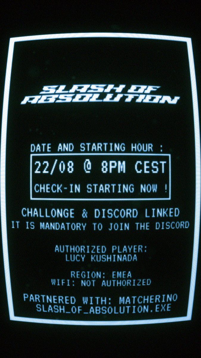 Slash of Absolution #2 :

Discord : discord.gg/7X4PcgH9sC (mandatory)
Challonge : challonge.com/slashofabsolut…
Twitch : twitch.tv/rqmtv 

Check-in starting now !
#RequiWin #SlashOfAbsolution