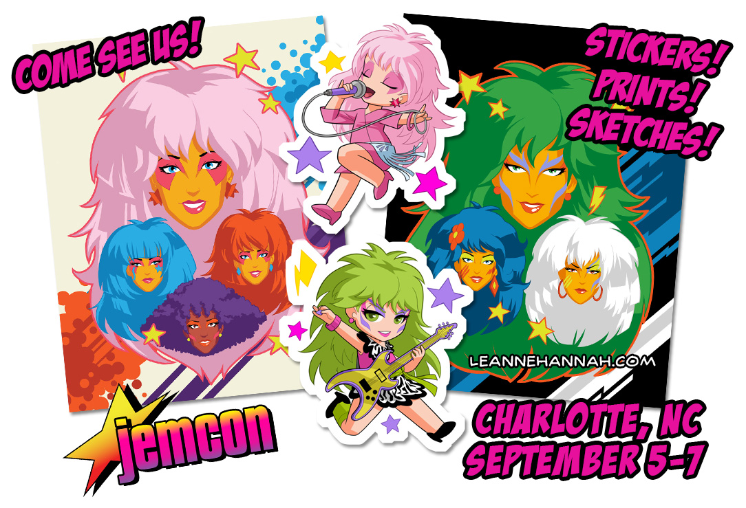 stratosmacca's tweet photo. Rod and I are heading to Jem Con in Charlotte, NC from September 5-7th! We'll have prints, stickers and I'll be doing commissions! Come see us! ✨ (I'm excited but also super nervous since this is the first con we're doing since before covid. Support is welcomed! 😅) #jemcon https://t.co/4ru5sExHzD