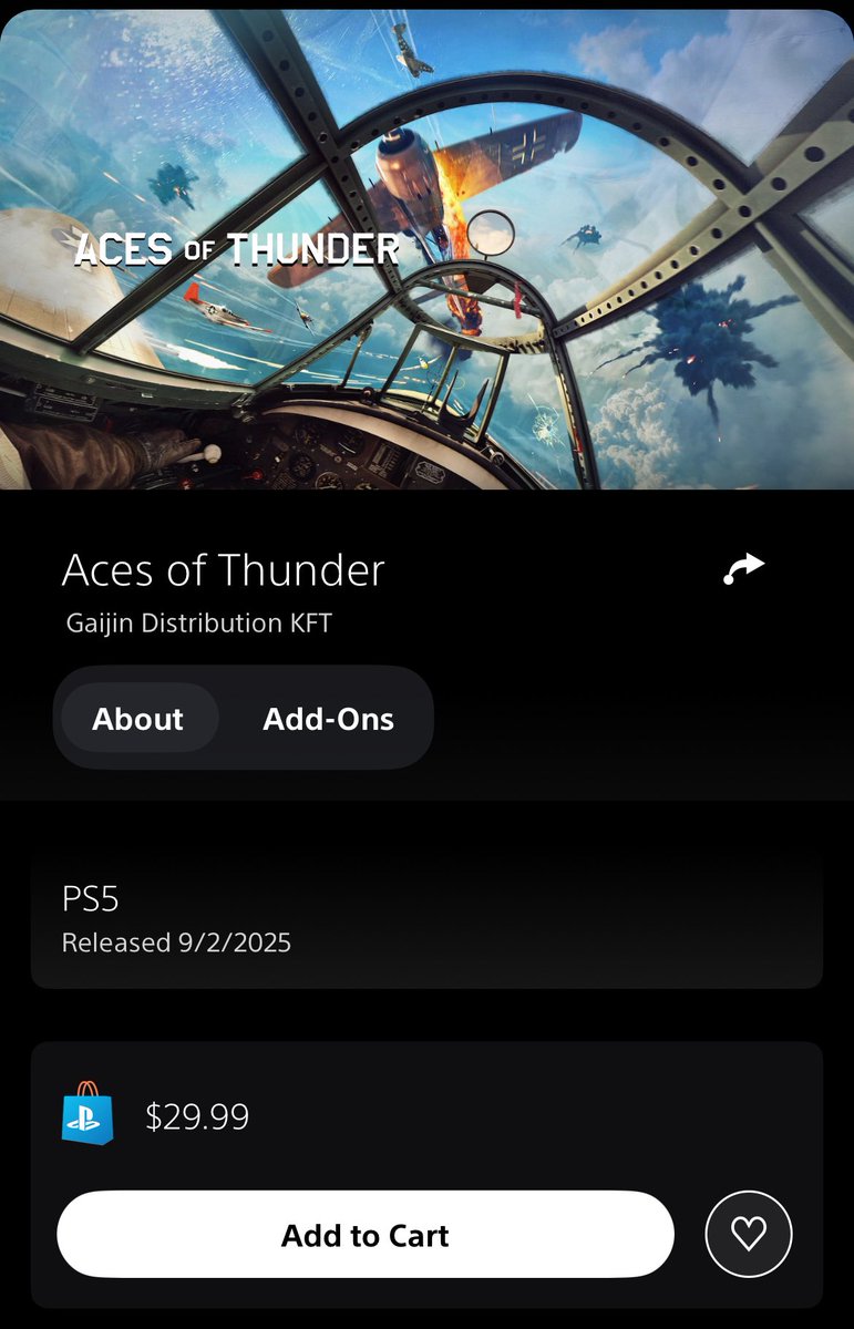 Aces of Thunder has popped up on the PSN Store with a new cover art, price of $29.99, and a September 2nd release date.

*NOTE - it cannot actually be purchased at this time*

The devs recently stated release is IMMINENT. 👀🔥
#PSVR2 #PS5