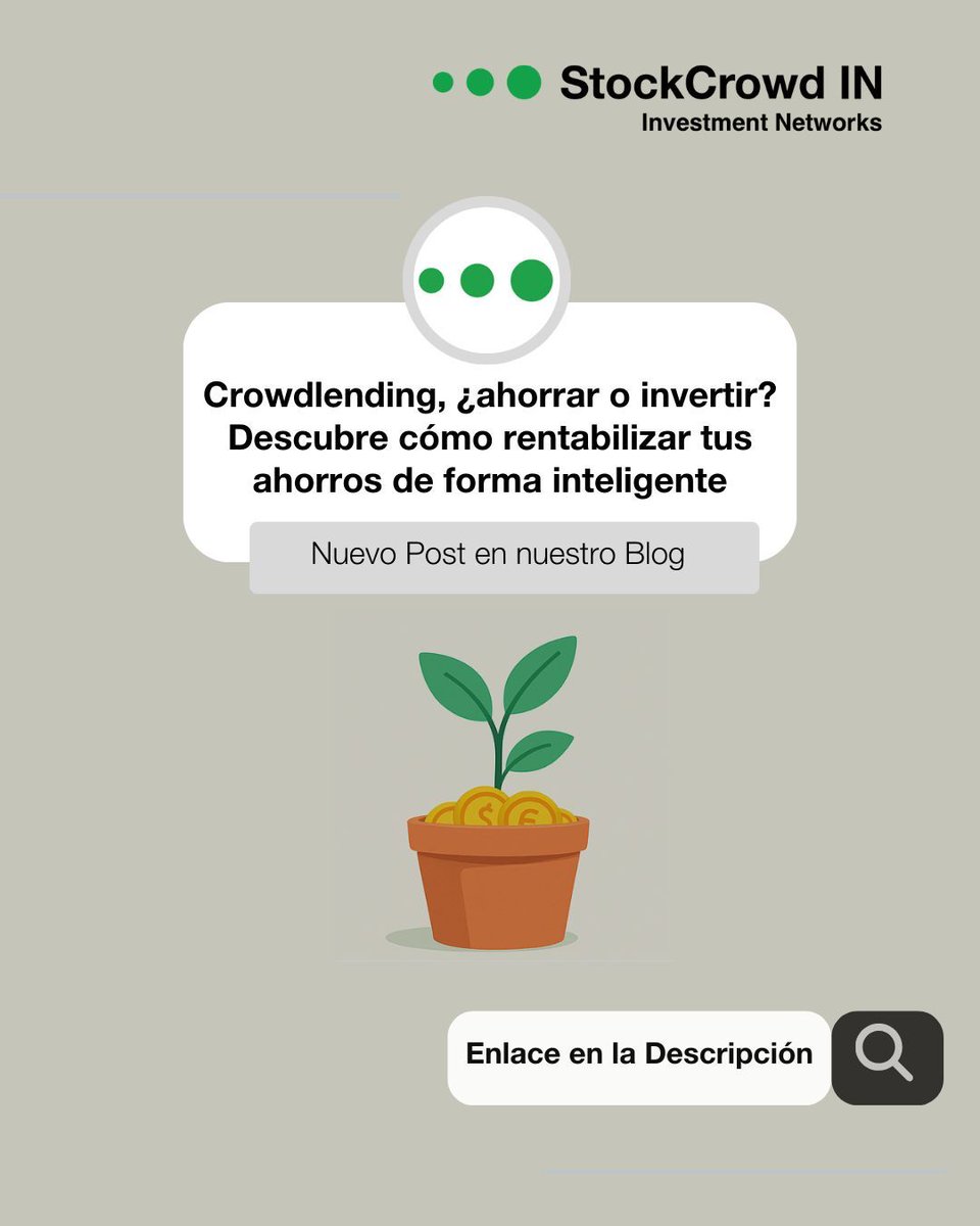 📢 Nuevo post en nuestro blog 🗓️
Crowdlending, ¿ahorrar o invertir? Descubre cómo rentabilizar tus ahorros de forma inteligente.

¿Dónde encaja el crowdlending dentro del ahorro y la inversión? 
👉 Te lo contamos en esta entrada de blog, no te lo pierdas.
buff.ly/IiwxaXw