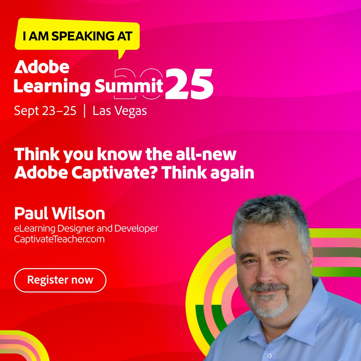 Captivate isn’t what it used to be. 🔥
Join me at #AdobeLearningSummit to explore the all-new Adobe Captivate—better, smarter, and packed with new features. Sept 23–25, Las Vegas. #eLearning