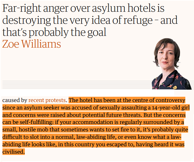BasilTheGreat's tweet photo. In case you missed it.

The Guardian are now justifying illegals assaulting children because it's 'difficult' to be normal when your hotel has protestors outside. https://t.co/ylWwaKCRBV