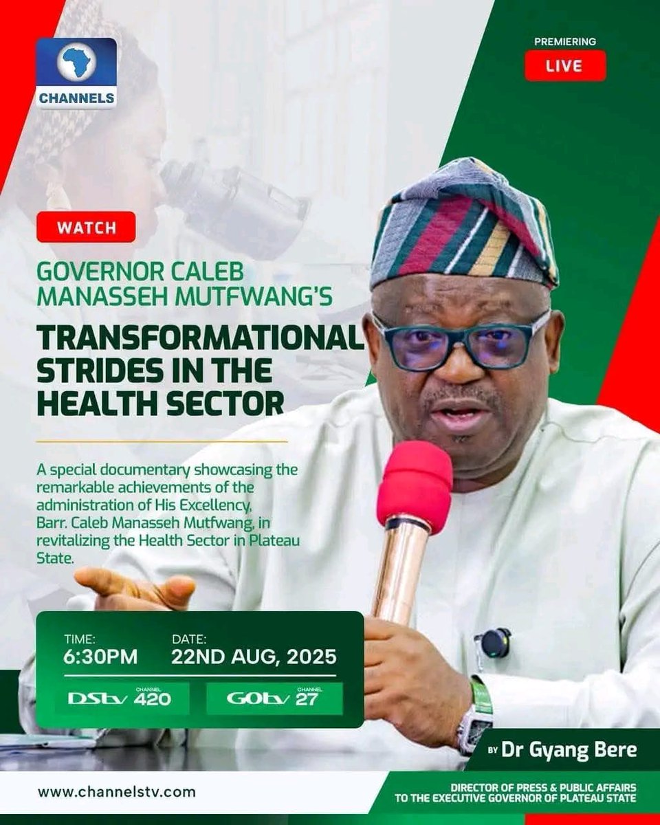 Join the "Time is Now special  documentary showcasing the remarkable achievements under the visionary leadership of His Excellency, Barr. Caleb Manasseh Mutfwang,  The Executive Governor of Plateau State,  in revitalizing the Health Sector in Plateau State