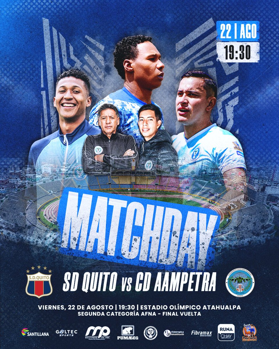 💙⚽ Hoy jugamos con el corazón, con la fuerza de nuestra hinchada y con la ilusión de hacer historia 💪🏻

🏆 Final de vuelta – Torneo de Segunda Categoría de Pichincha

🆚 SD Quito
🏟️ Estadio Olímpico Atahualpa
🕕 19h30
.
#VamosAampetra #MatchDay #Final #VaPorTiQueridoPapáLucho
